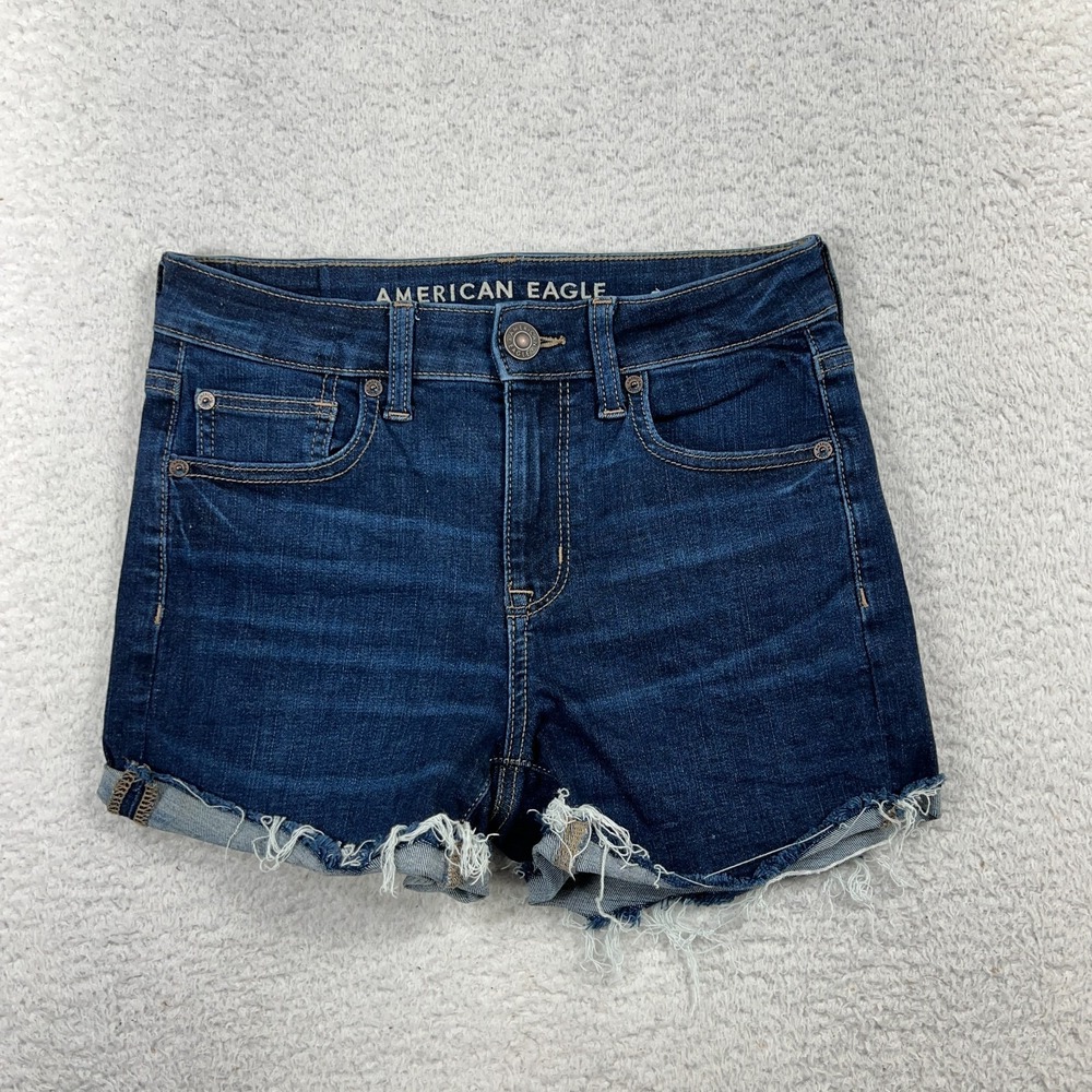 American Eagle Women 2 W26.5 Next Level Stretch Hi Rise Shortie Dark Jean Shorts